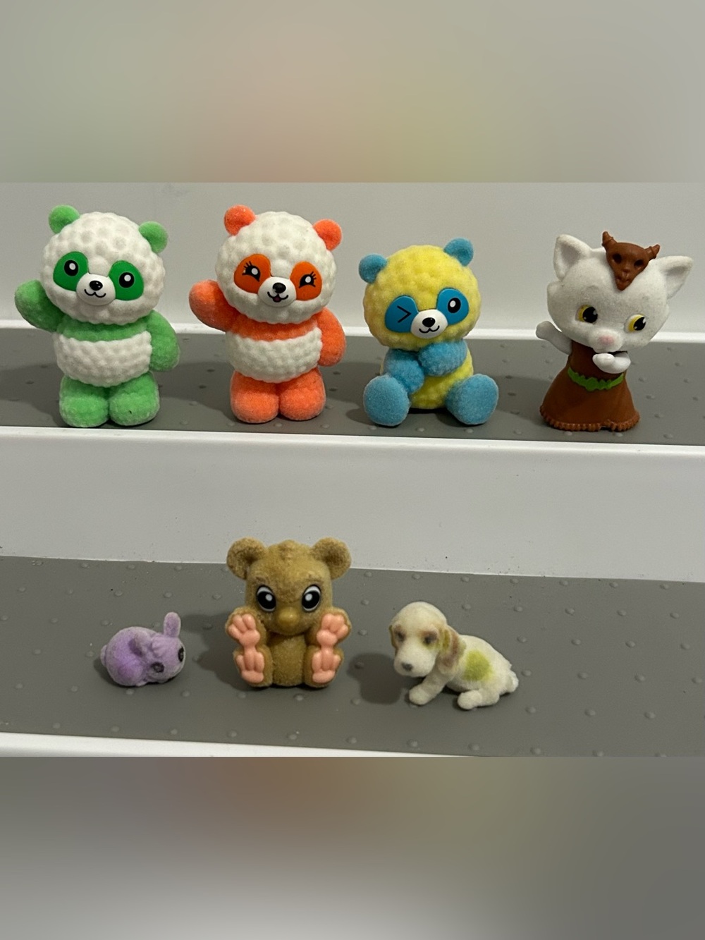 Cute Fuzzy Flocked Animal Figurine Set I Love Pandas
